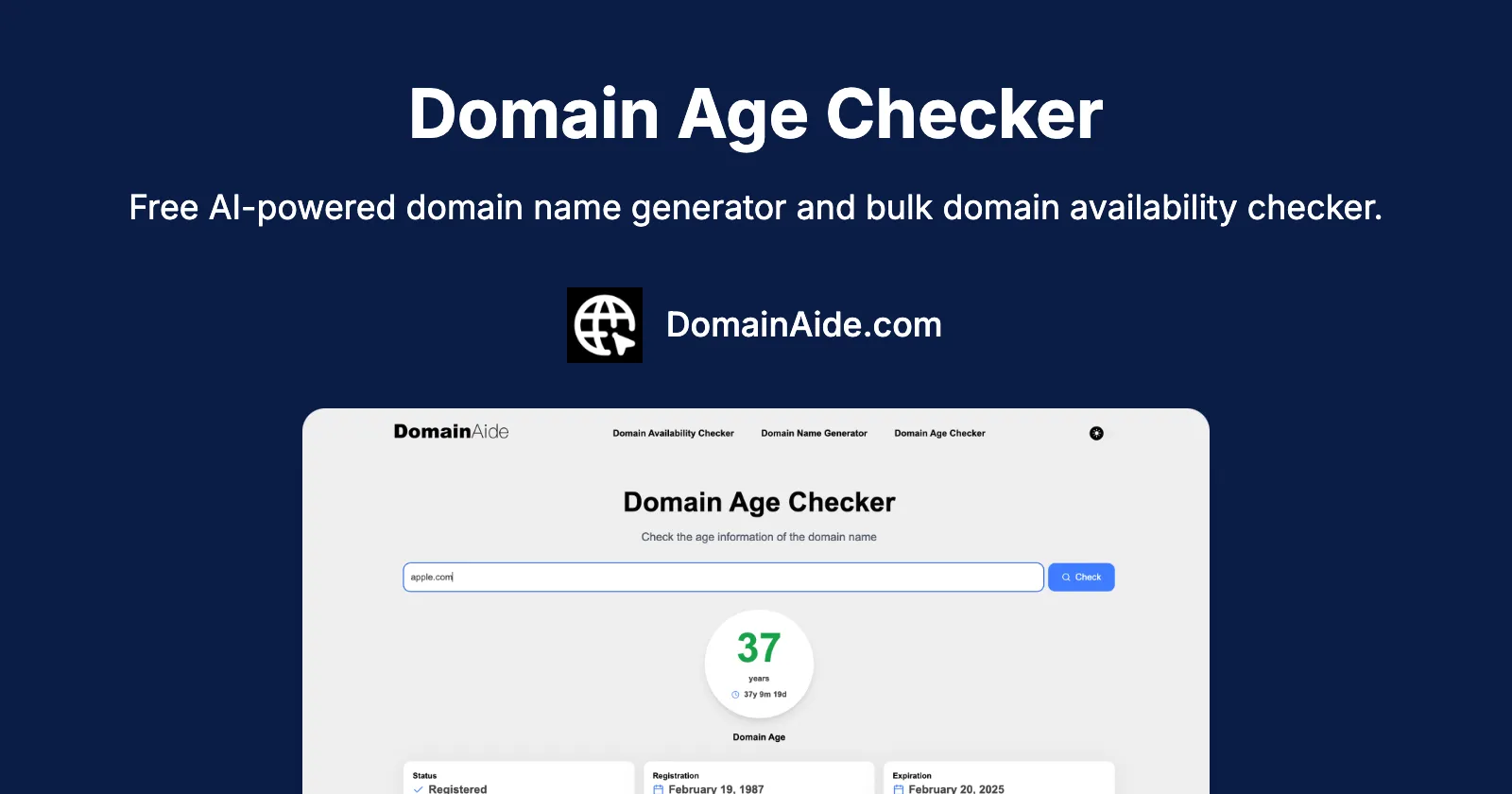 Domain age checker verify domain history date records